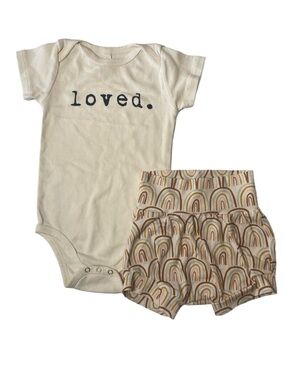 Tenth & Pine Organic Cotton “Loved” Bodysuit & Natty Bratty Shorts Baby 6-12 Mo